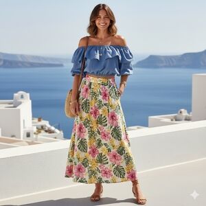 #018 Off-shoulder Denim Ruffle Top